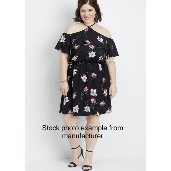 Maurices 2 Dress 2X XXL Black Floral Off The Shoulder Knee Length Lined A-Line - Picture 1 of 10
